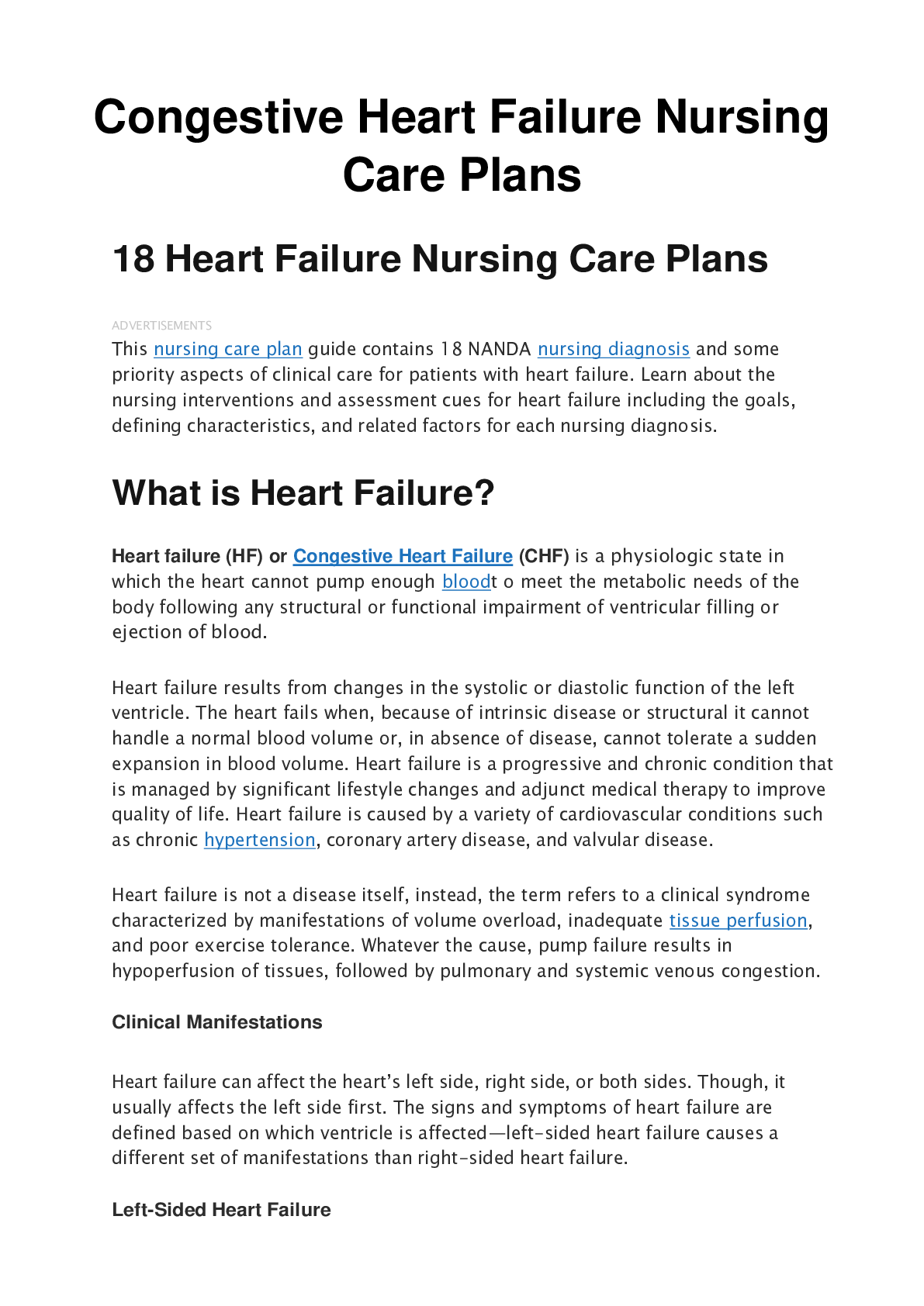 Preview of Congestive Heart Failure Nursing Care Plans